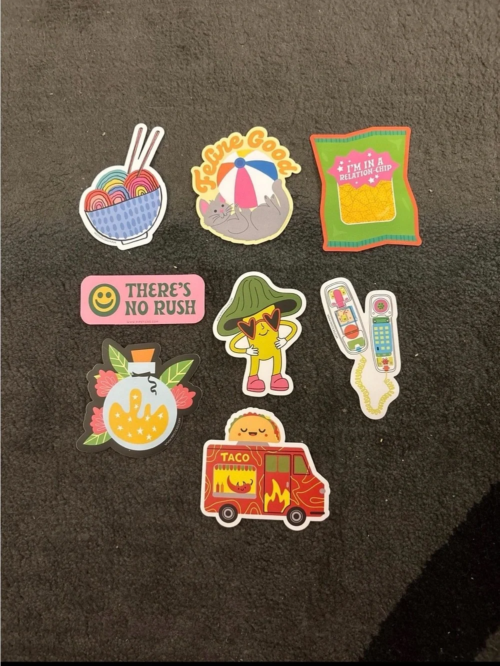 Pipsticks 8 vinyl stickers taco truck no rush phone cat noodles